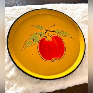 Vintage Japan DaVar Laquerware tray alcohol/spill proof - fruit  apple- 1965